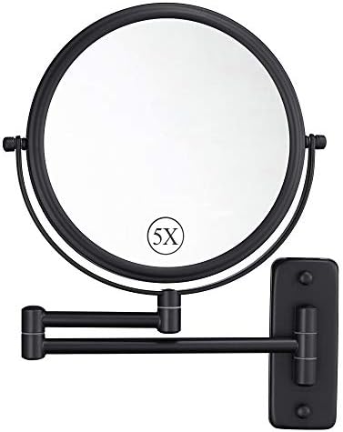ДЕКЛУТР Ѕид Монтирани Шминка Огледало СО 5x Зголемување, 8 Инчен Двострано Суета Лупа Огледало За Бања, Црна