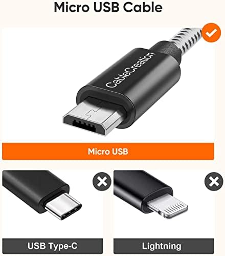 CableCreation [5-Пак] Краток USB до микро USB кабел 6 инчи, USB2.0 микро USB кабел за полнење Tripe Seglided With With Roku Streaming