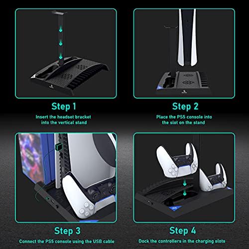 NexiGo Надградени Вертикална Штанд Со Ладење Вентилатори ЗА PS5 Диск &засилувач; Дигитални Изданија, Двојна Контролори Полнач, Вграден Во