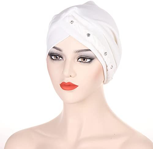 Перл турбан глава за жени со цврста боја хемо -хемо -бени капа, буги слабиот глава за глава, етнички етнички грав за жени