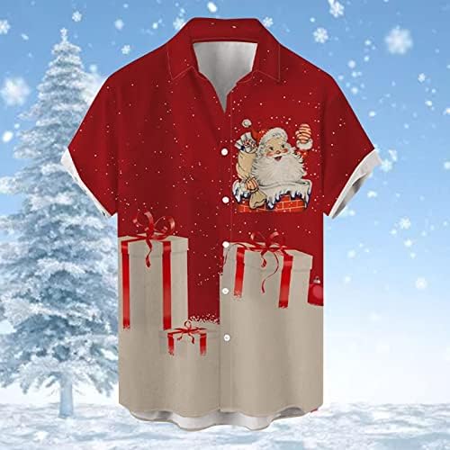 XXBR Божиќно копче надолу со кошули за машки кратки ракави Смешни Божиќни Дедо Мраз печати случајна кошула дизајнерска кошула за него за него