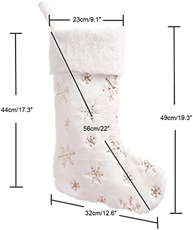 Авторокирање 2 пакувања бели божиќни чорапи, снегулки од снегулка, везени, факс крзно Божиќни чорапи што висат декорација