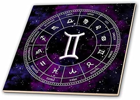 3дроза Близнаци хороскопски знак стилски астрологија подарок. Бели ѕвезди, виолетова простор-Плочки
