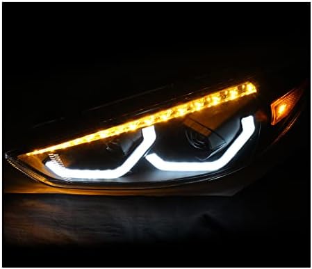 ZMAUTOPARTS LED Цевка Секвенцијален Сигнал Проектор Фарови Црна Компатибилен Со 2015-2018 Ford Focus S/S/ST