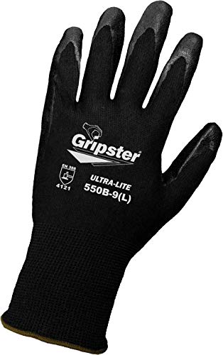 Глобална ракавица 550b Грипстер Ултра лесна нитрилна ракавица со плетен зглоб, работа, екстра голема, црна
