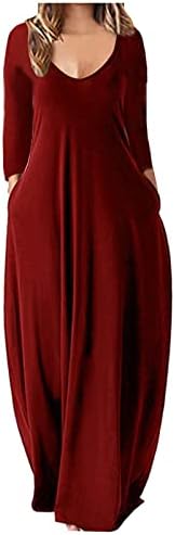 Womenенски обичен фустан со долги ракави фустан екипаж Спандекс макси плус големина основен летен есен фустан 2023 облека Q9