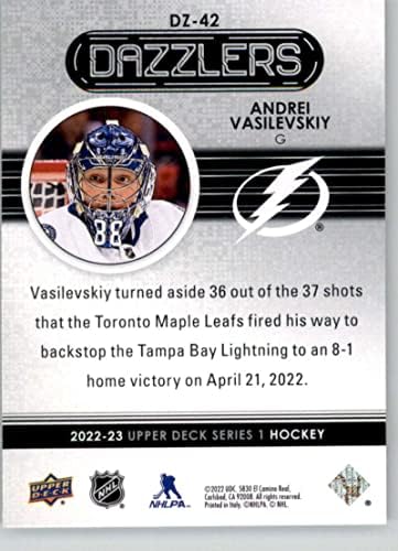 2022-23 Горна палуба Dazzlers Green DZ-42 Andrei Vasilevskiy Tampa Bay Moilning NHL Hockey Trading Card