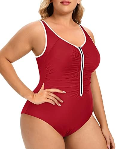 DACI жени плус големина Едно парче патент костими за капење со пад на стомакот за капење, истуркајте ја облеката за пливање