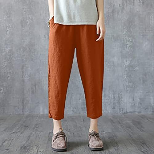 Miashui обични панталони жени џебови нови памучни постелнина еластична половината лабава харем панталони фустани за жени за жени