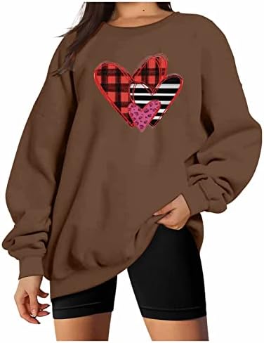 Womenените сакаат срцева џемпер за валентин Графичка кошула Среќна кошули за Денот на вineубените, врвови на екипаж на врвови