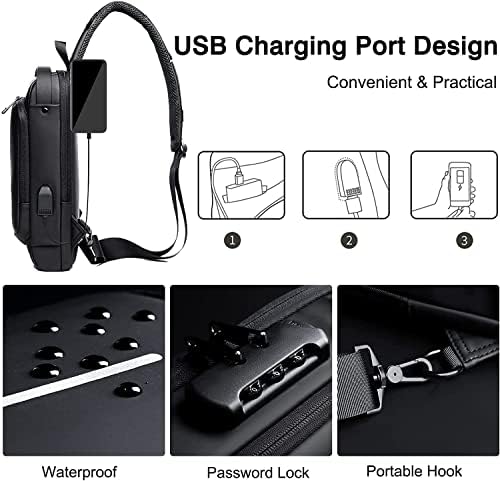 Lelebear анти-кражба торба, USB полнење спортска прашка анти-кражба ранец на рамо, водоотпорни кеси за крстосници