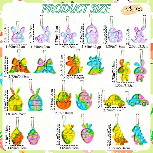 24 парчиња Велигденски полнила за јајца мини поп-клучеви за прицврстување играчки за деца- го олеснуваат стресот Велигденски поп меур