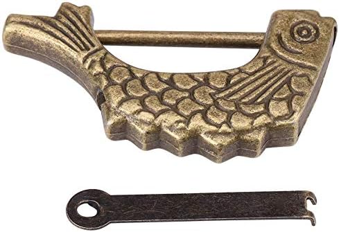 Заклучување на метална риба Античка бронзена риба форма гроздобер заклучен стар кинески катанец со клуч за кутија за накит за фиоки