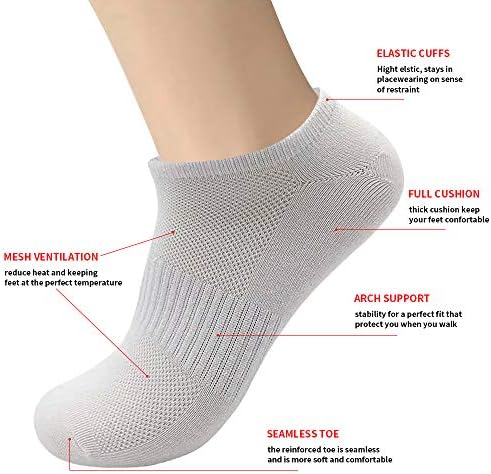 6 пара чорапи за глуждот со перничиња со атлетски чорапи со ниско ниво, со големина 10-13