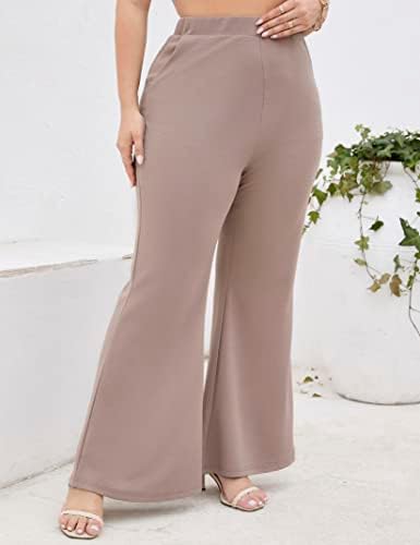Kojooin жени плус големина панталони од пламен еластична јога со високи половини за работа, случајни панталони со џебови со џебови