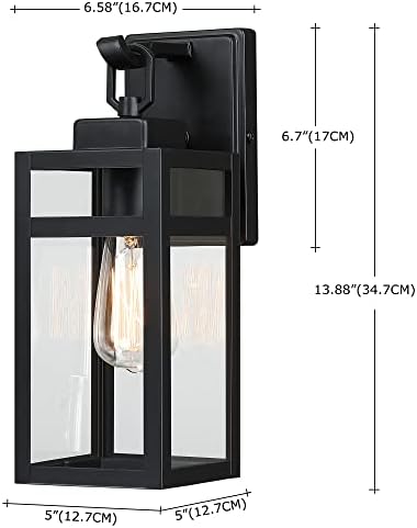 Надворешен wallиден фенер, водоотпорен надворешен wallид Sconce на отворено светло, тремови светла црна со затегната стаклена сенка, E26 приклучок