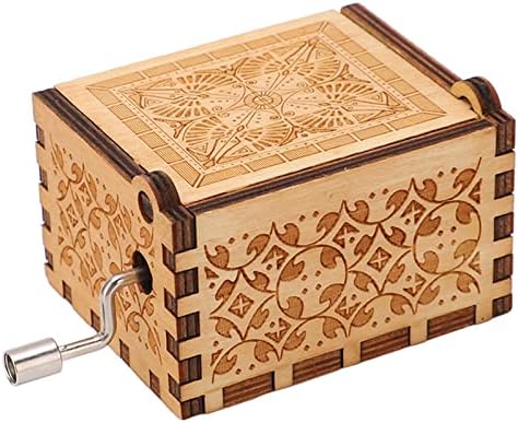 Tgoon антички музички кутии, замок во Sky Wood Material Material Crank Исклучителна изработка на ретро стил преносна дрвена музичка