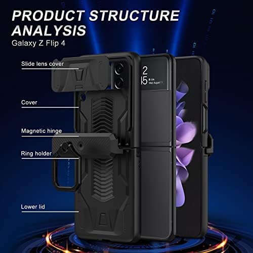 DOOOO За Samsung Galaxy Z Flip 4 Случај Со Држач За Прстен, Z Flip 4 Случај Магнетна Шарка Заштита Слајд Објектив Камера Сеопфатен Капак За
