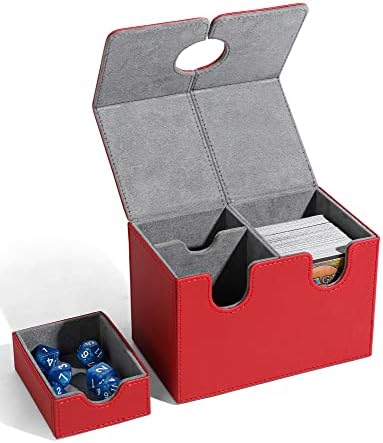 Кутија за палуби за картички ZLCA со фиока за коцки за картички MTG, кутија за складирање на картички 200+ се вклопува за TCG CCG, PU кожа