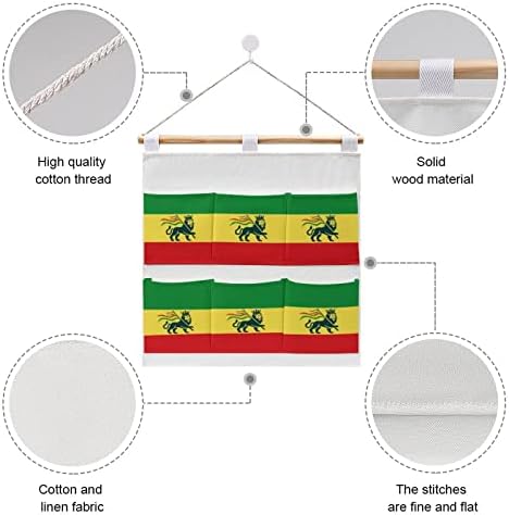 Етиопско Растафаријанско Знаме На Лав Ѕиден Плакар Висечка Торба За Складирање 6 Џебови Ленен Памук Над Вратата Организаторски Торбички