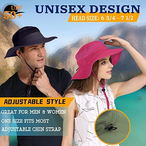 Широк капаче за сонце за жени и мажи летни капи со корпи со УВ заштита upf 50+ за риболов пешачење за плажа капи.