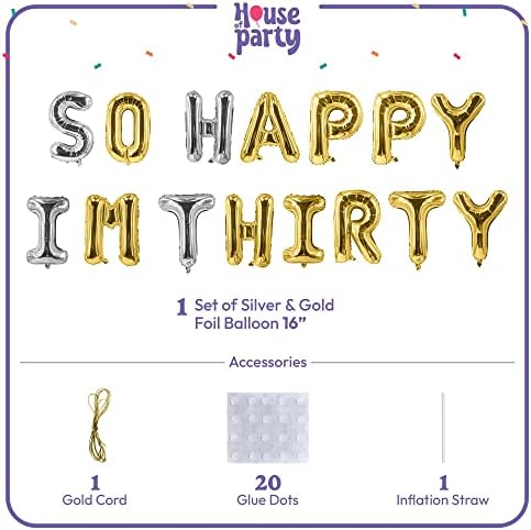 Куќа на забава Толку среќна имам триесет букви балони со балони сребро и злато среќни 30 -ти роденденски украси за жени