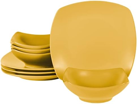 Gibson Home Zen Buffet Matte Porcelain 8 парчиња плочи и садови за вечера - жолт