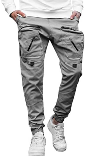 Андонгнивел Машки Обични Панталони Мулти-Џебови Модни Карго Џогери Теретана Патент Долги Панталони Со Џебни Панталони
