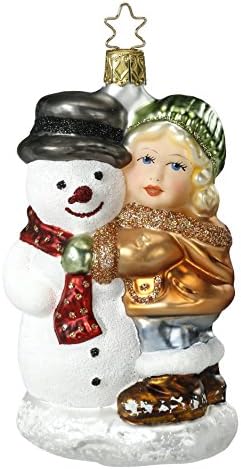 ИНГЕ ГЛАС Снежен човек Најдобри пријатели 1-049-15 Германски стаклен Божиќен украс