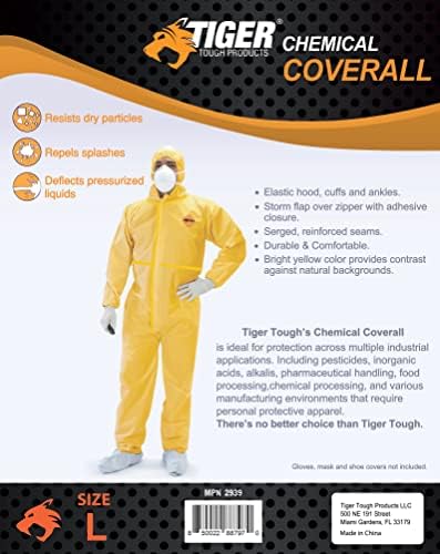 Хемиска заштита на Tigertough Covers Covers For Men - Hazmat костуми со аспиратор, патент и еластична половината за индустриска употреба