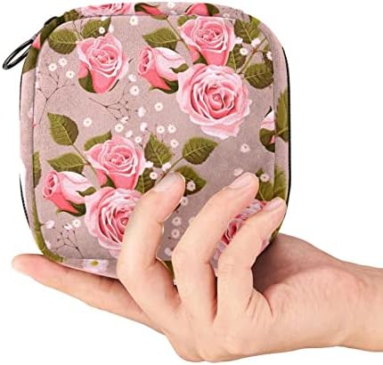 Период торба, санитарна торба за складирање на салфетка, држач за подлога за период, торбичка за шминка, шема на лисја од розова роза