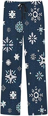 Божиќни пижами панталони истегнат половината на снегулката графичка пижама дното со џебови што ги влече панталоните за пижами за спиење