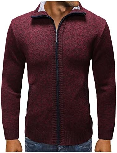 Менс моден бизнис Солиден штанд јака за слободно време кардиган палто манскус џемпери со качулка