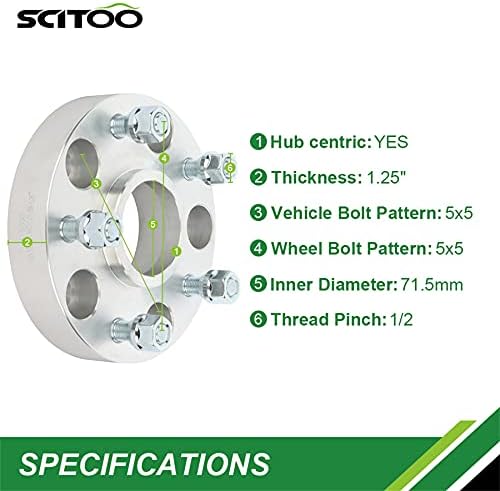 SCITOO 4PCS 1.25 5 Lug hubcentric тркало растојанија 5x5 до 5x5 5x127mm Тркало Растојание 1/2 x20 Столпчиња 71.5 mm одговара за 2007-2014