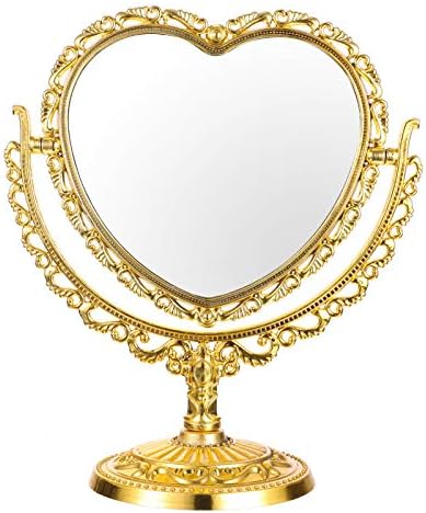 Убава Кокетна Соба Декор Ретро Суета Огледало Облик На Срце Двострана Маса Огледало За Шминка Стојат Маса Козметичко Огледало Со Ротација Од