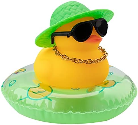 Wonuu Car Rubber Duck, Dashload Docoation Docoation Descoration со очила за пливање прстен ѓердан очила за сонце за украси на табла