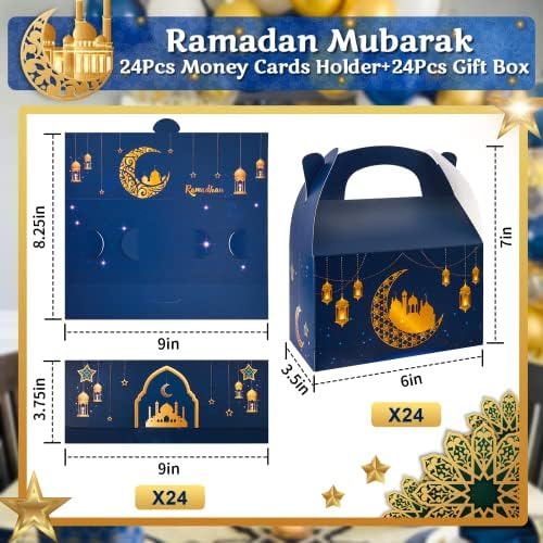 48 парчиња Еид Мубарак Коверти кутии за подароци, 24 парчиња Рамадан пари за честитки за честитки за парични картички 24 парчиња третираат