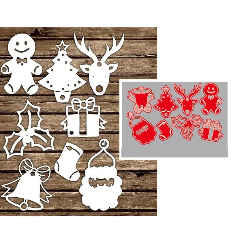 8 парчиња/Поставете Божиќни украси Метални умирања, Божиќни украси картички за сечење метални умираат исечени матрици за картички
