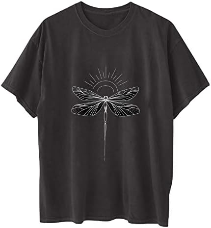 Women'sенски врвови, печати кратки ракави со преголема маица графичка графичка маичка, случајна лабава фит ретро блуза за тинејџерски девојки