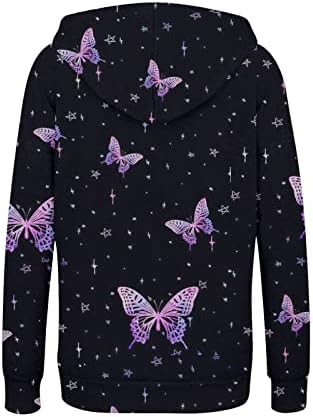 Женски обични поштенски дуксери 2023 пролет цветни цветни пеперутки графички џемпер со долги ракави пулвер модна топла јакна топла јакна
