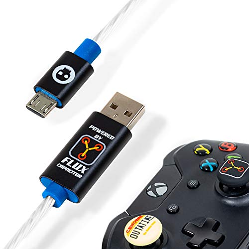Службеникот на Numskull Враќање во иднината LED Micro USB кабел и залепени стапчиња за стапчиња - 1,5m Брзо за полнење, Xbox One, PS4 DualShock