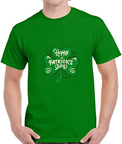 Менс краток ракав зелена маица за ден на Денот на Свети Патрик 2023 Симпатична печатена рунда графичка врата графички матични летни обични врвови