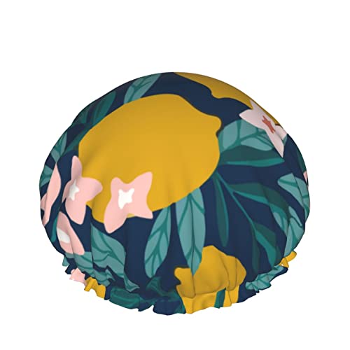 Womenените што можат да се користат затегнати полите, капа од лимон Тропски цвет Цветни двојни слоеви водоотпорна капа за бања со капа за туширање