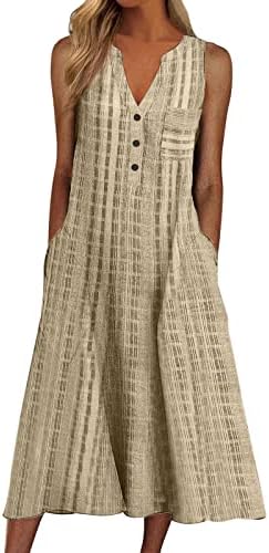 Miashui летни обични фустани за жени колено должина на женски моден градиент печатење V вратот без ракави лесен долг фустан за