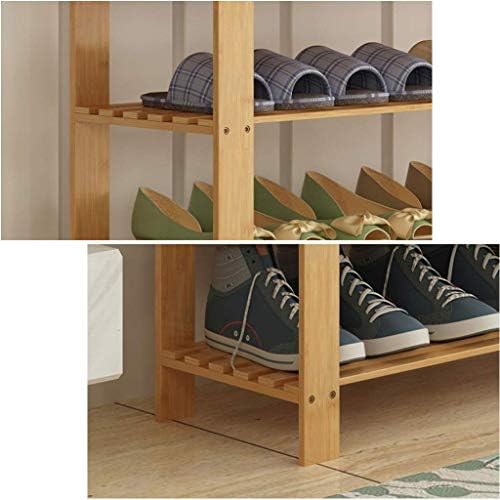 KMMK Bamboo 2 Tiers Bench Shoe | Организатор за складирање чевли за чевли за чевли за чевли за ходникот и висината на ходникот 45,88 × 28
