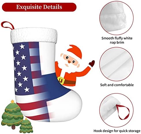 TZT Американско знаме и финско знаме Божиќни чорапи, подароци за одмор на Божиќни празници за украси за семејни празници 18-инчни