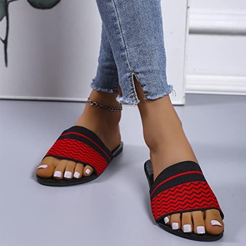 Летни папучи за жени брановидни ленти удобни рамни сандали обичен одмор на отворено пети слајдови