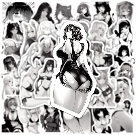 100 парчиња налепници за аниме девојче за возрасни, црно -бели секси аниме аниме waifu винил водоотпорни налепници, Ecchi Hentai Manga