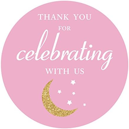 Розова Ви Благодариме Месечината Налепници, Девојка Бебе Туш Или Роденден Фаворизира Налепница Етикети, 2 инчи, 40-Пакет