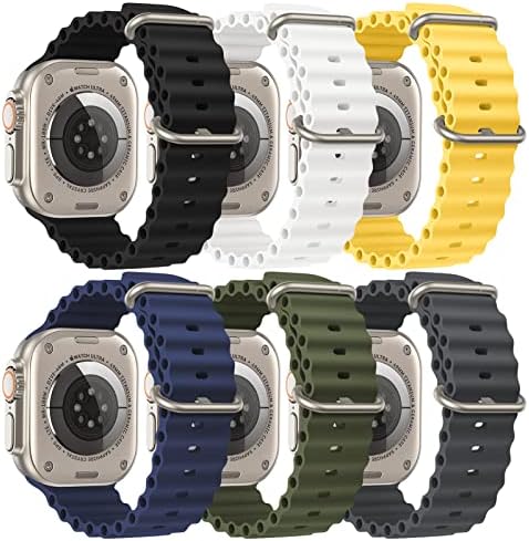 [6 пакувања] Ocean Sport Band компатибилен со Apple Watch Band 49mm 45mm 44mm 42mm 41mm 40mm 38mm жени, прилагодлива лента за замена на лентата
